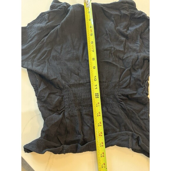 Free People Maise Top Black Size Medium Puff Shoulder Ruched Semi-Sheer NEW - Picture 9 of 13